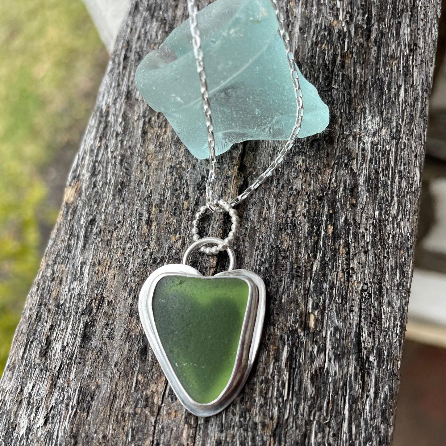 Moss Green Sea Glass Heart Necklace