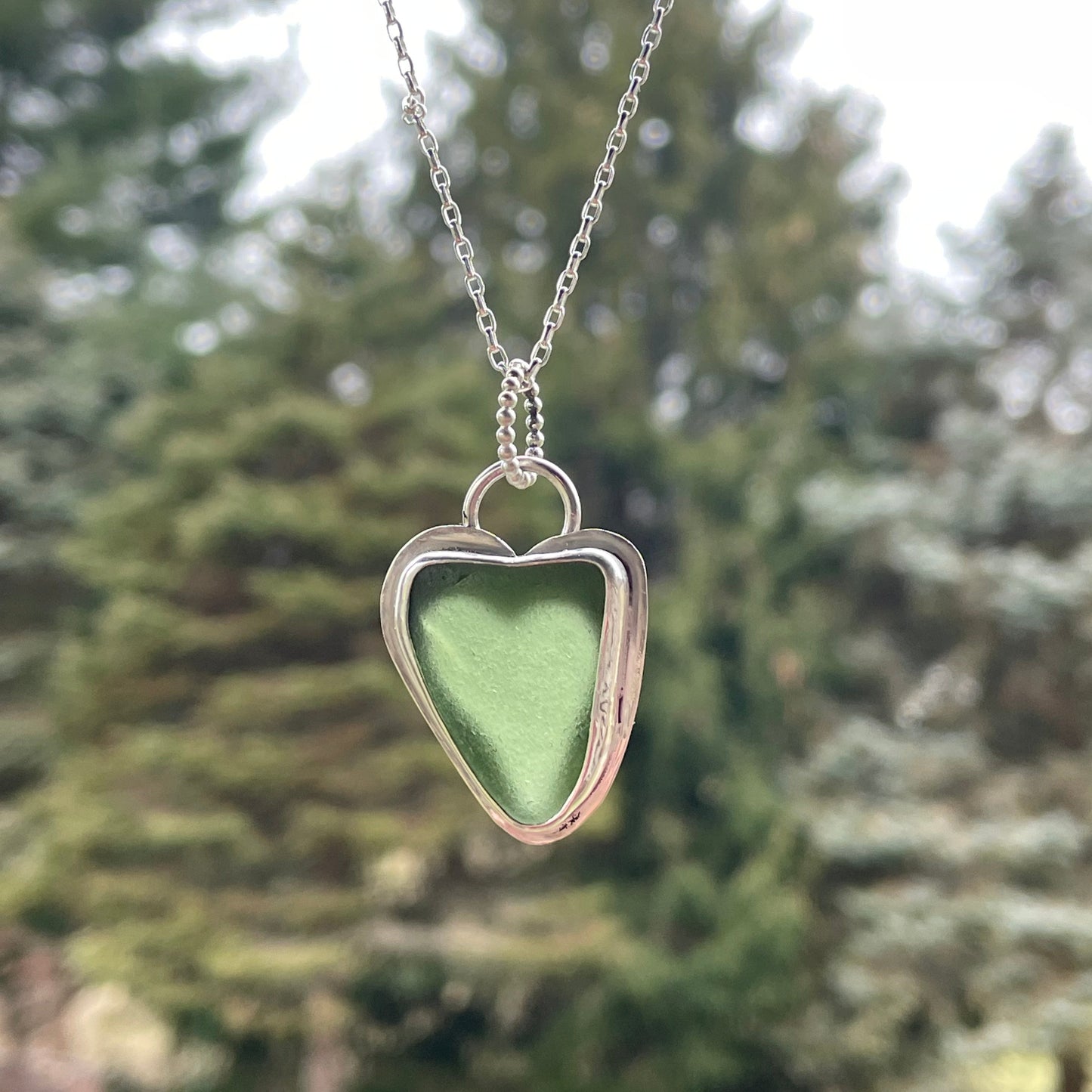 Moss Green Sea Glass Heart Necklace