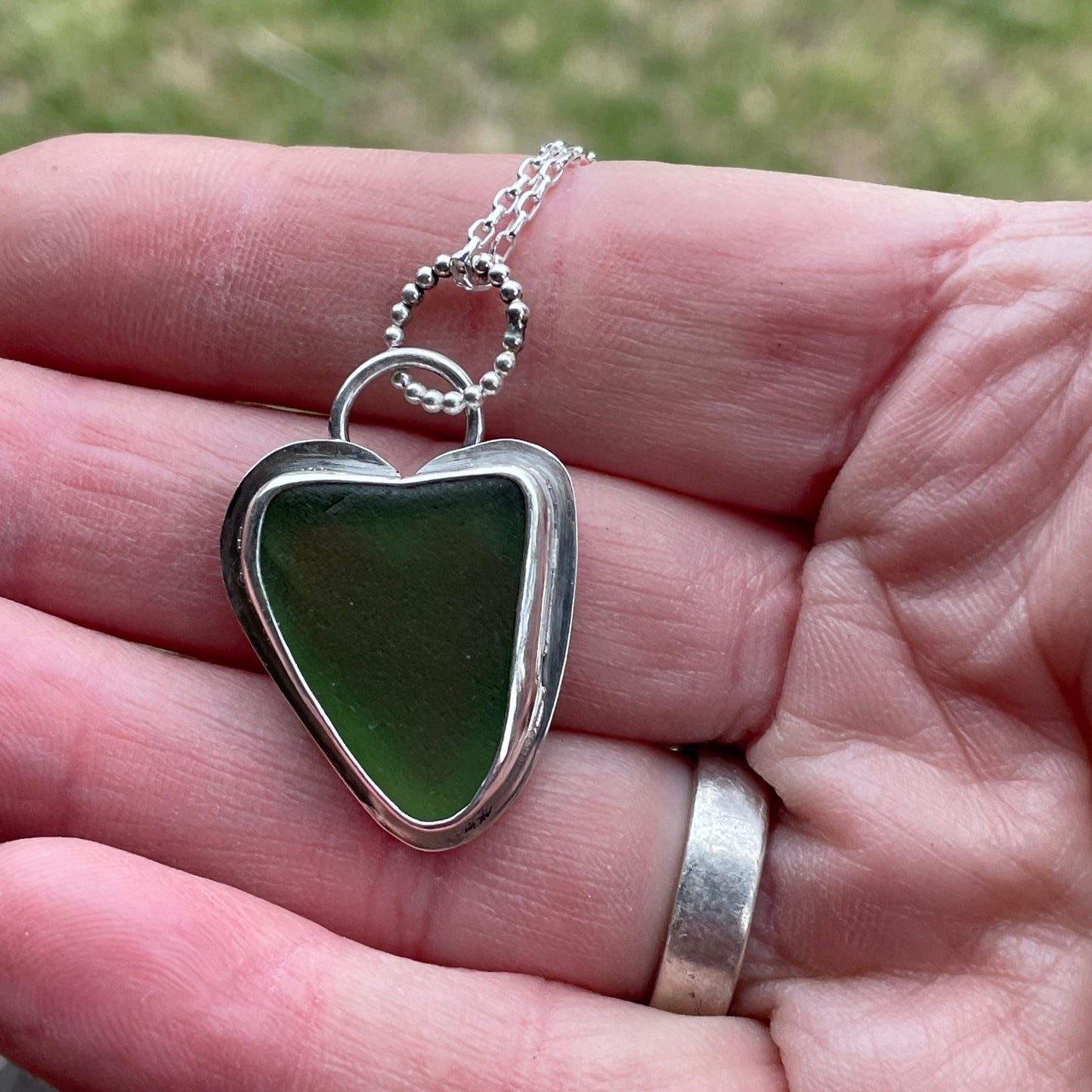 Moss Green Sea Glass Heart Necklace