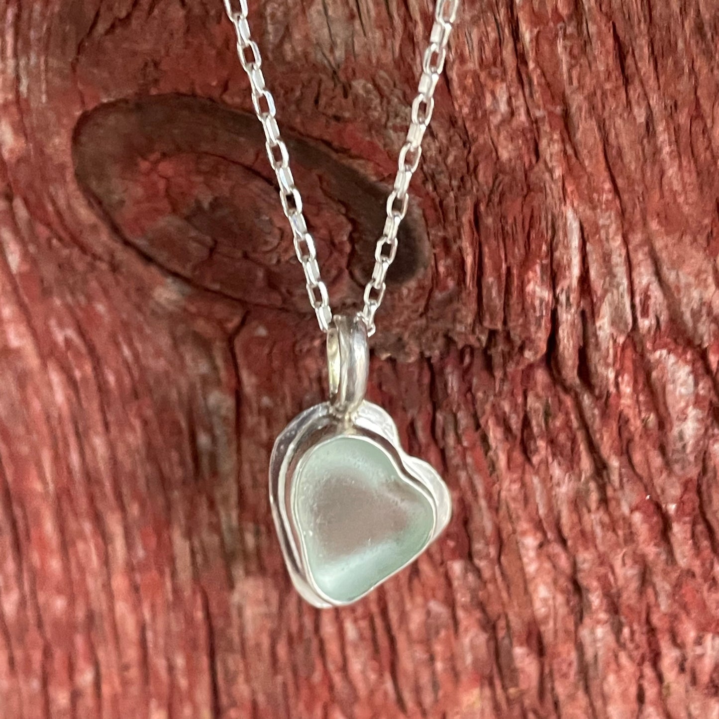 Sea Foam Blue Sea Glass Heart Necklace