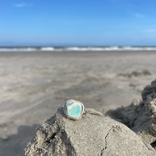 Light AquaMarine Sea Pottery Ring - Size 10.5