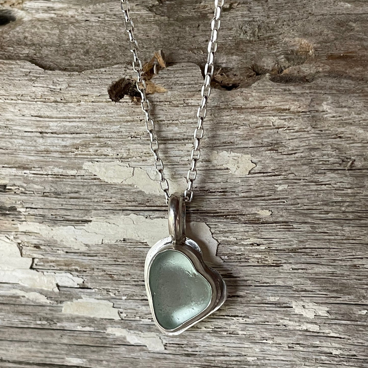 Sea Foam Blue Sea Glass Heart Necklace