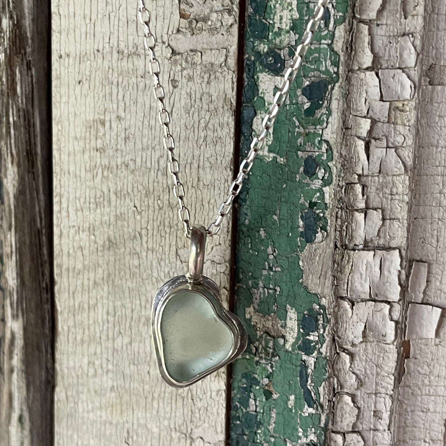 Sea Foam Blue Sea Glass Heart Necklace