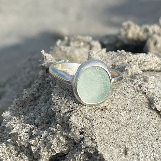 Sea Foam Blue Sea Glass Ring - Size 6.5