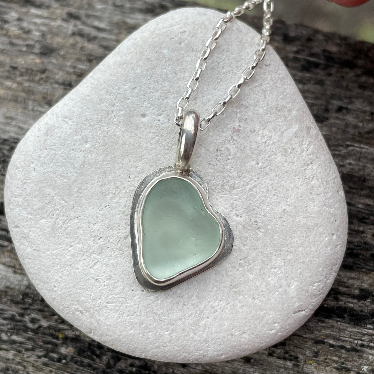 Sea Foam Blue Sea Glass Heart Necklace