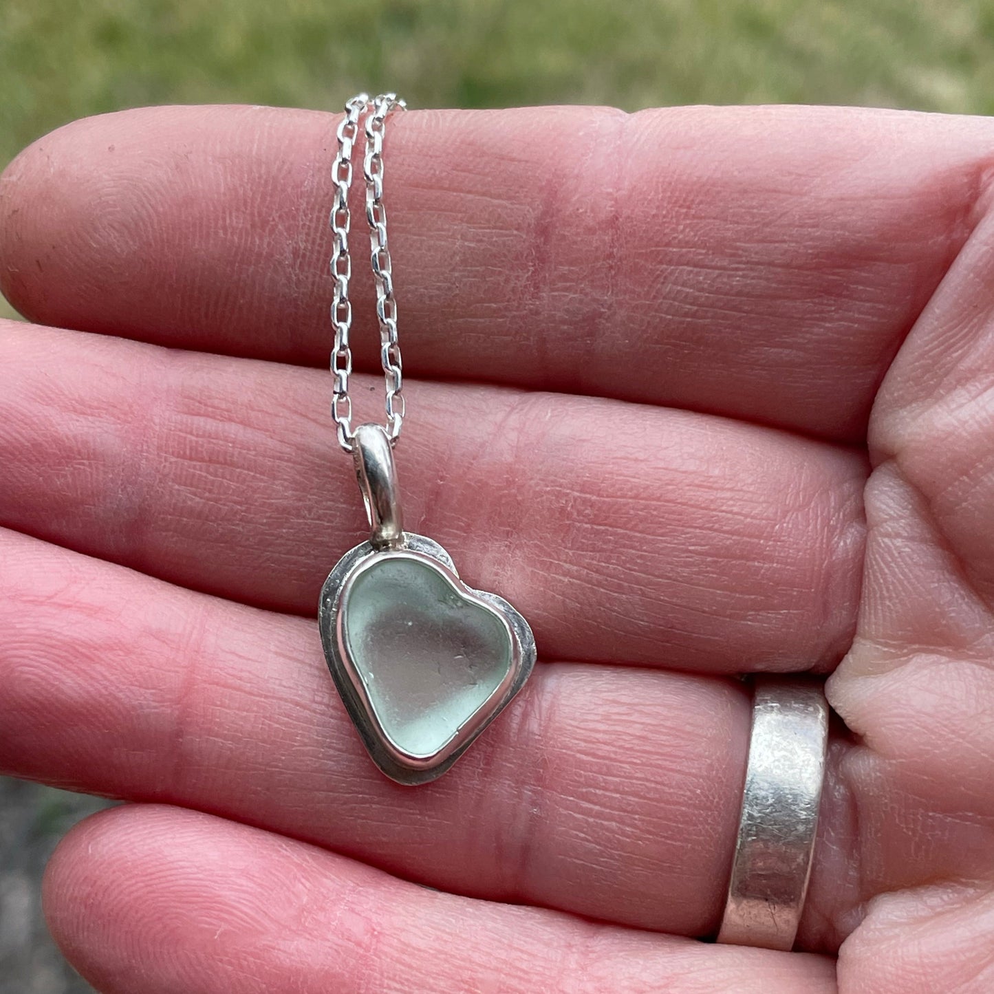 Sea Foam Blue Sea Glass Heart Necklace