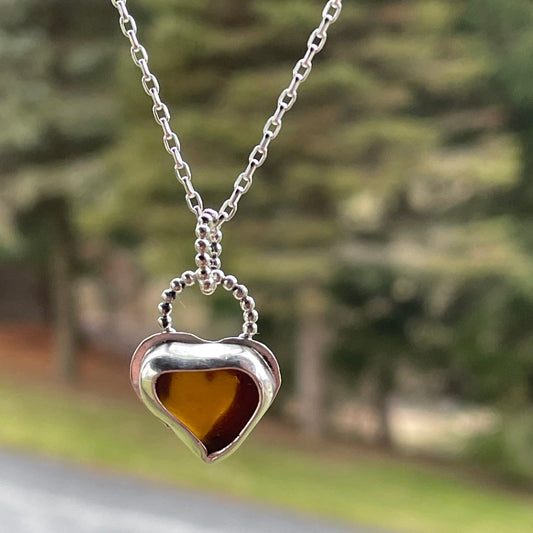 Amber Sea Glass Heart Necklace