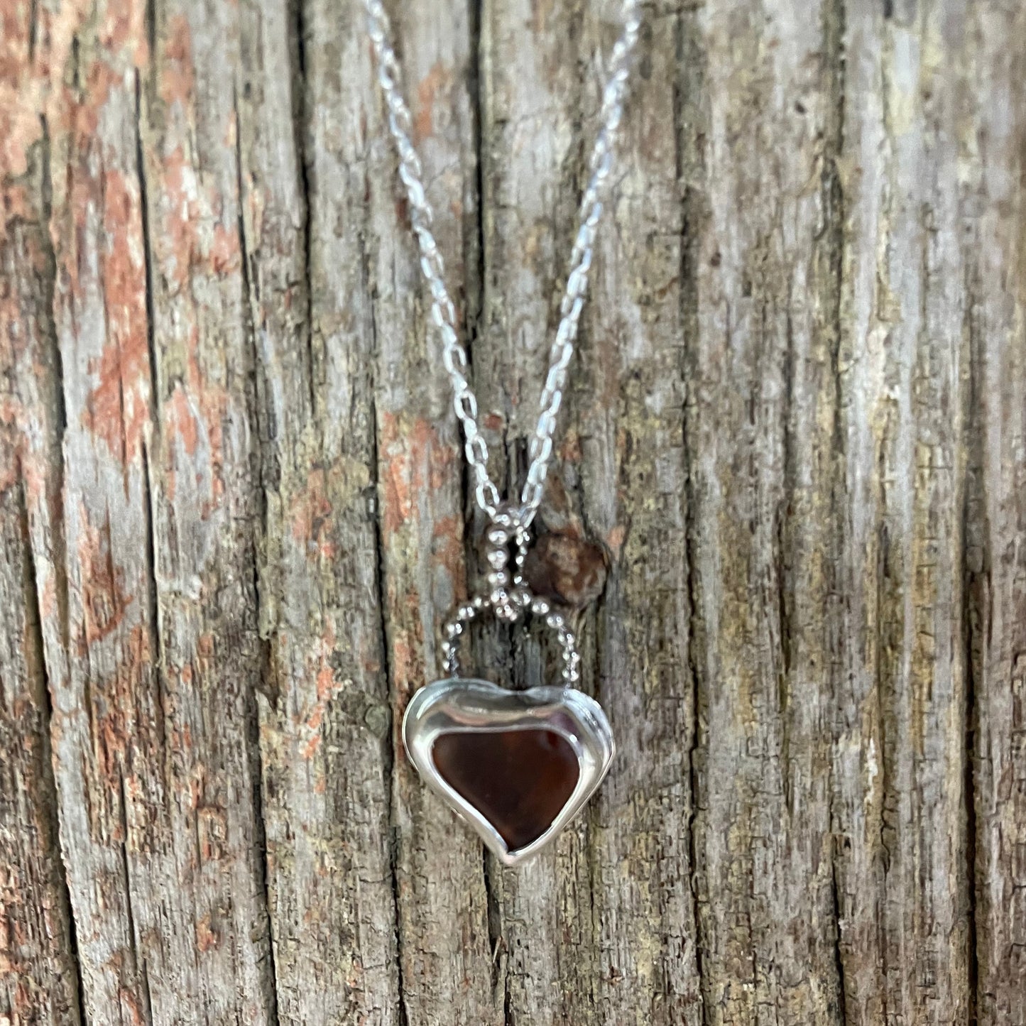 Amber Sea Glass Heart Necklace