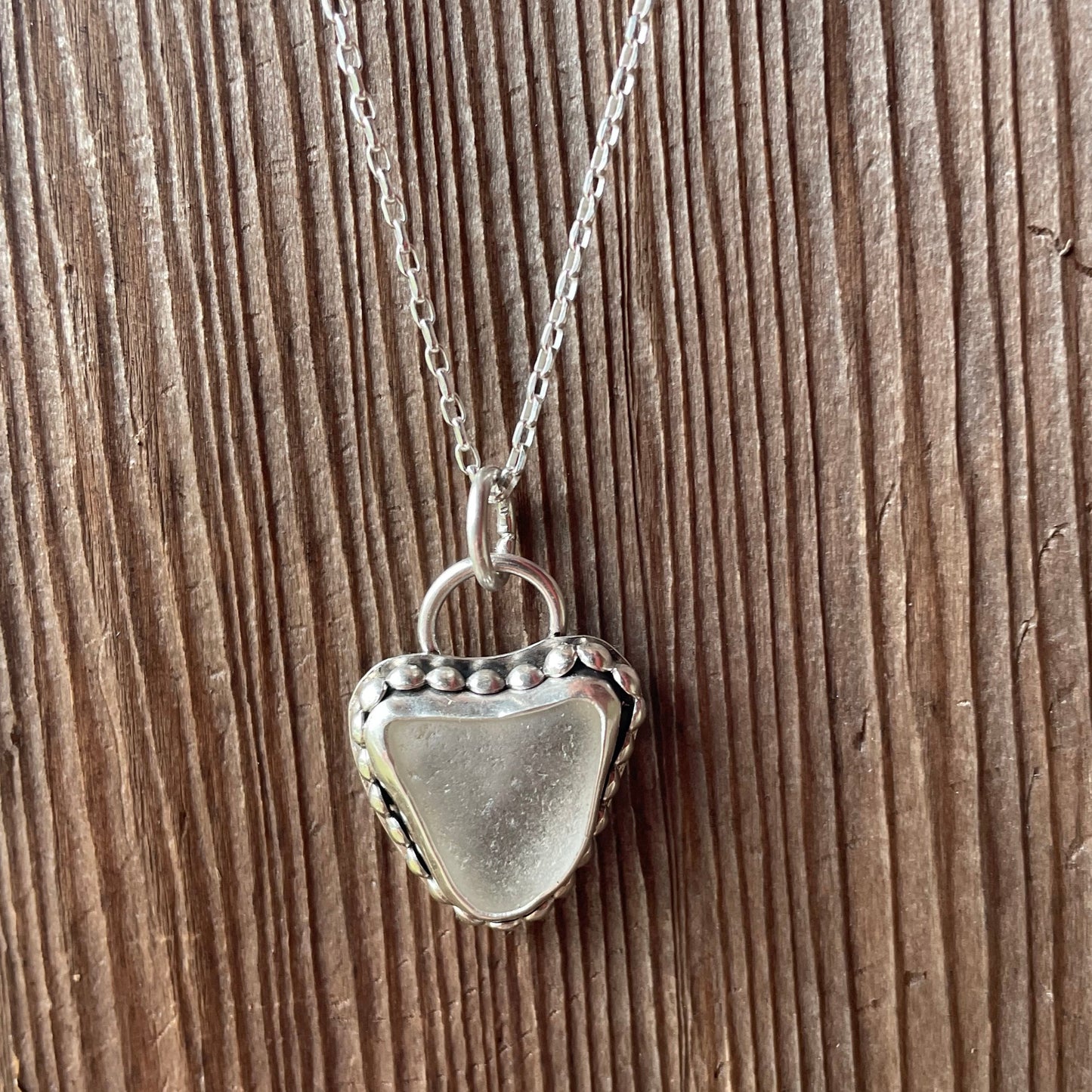 Frosty White Sea Glass Heart Necklace