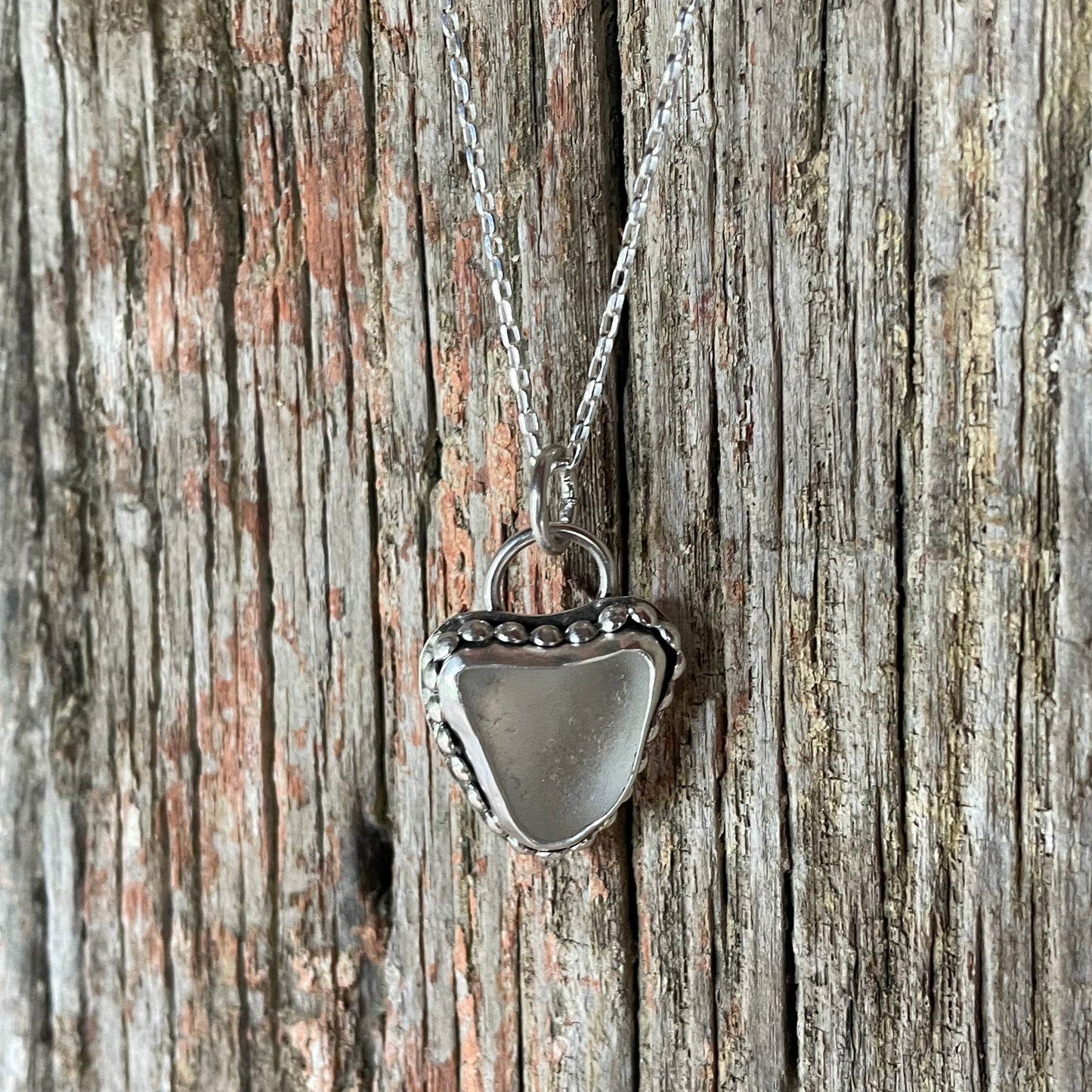 Frosty White Sea Glass Heart Necklace