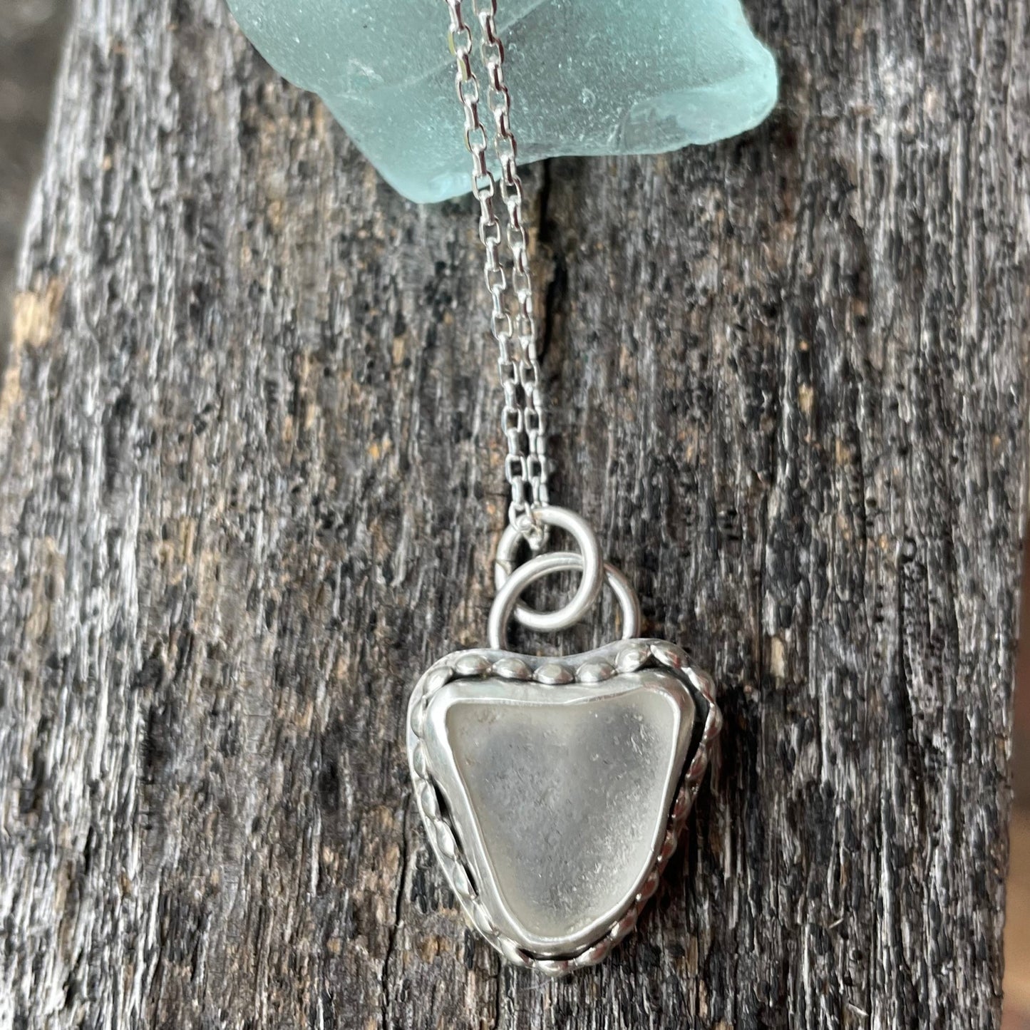 Frosty White Sea Glass Heart Necklace