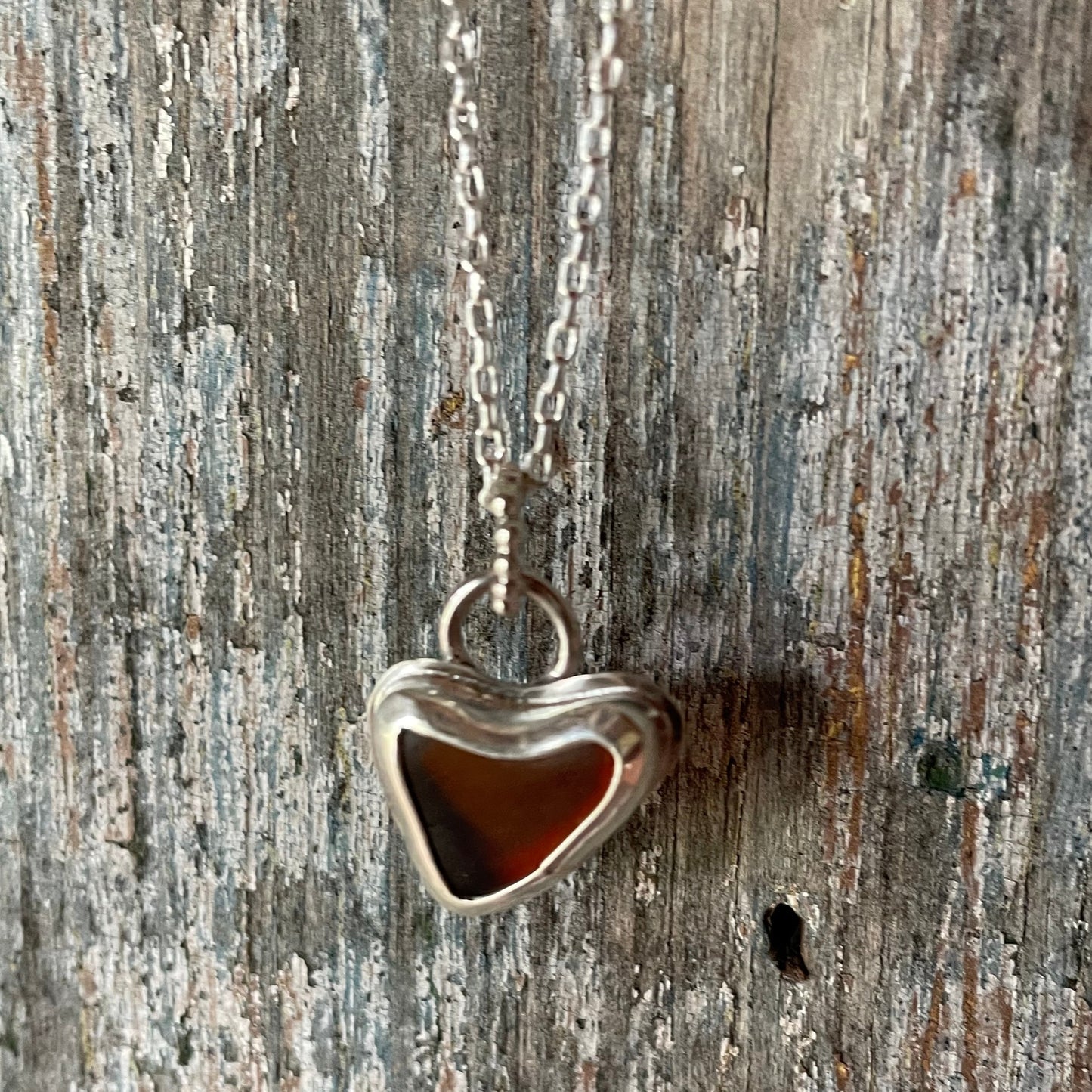 Amber Sea Glass Heart Necklace