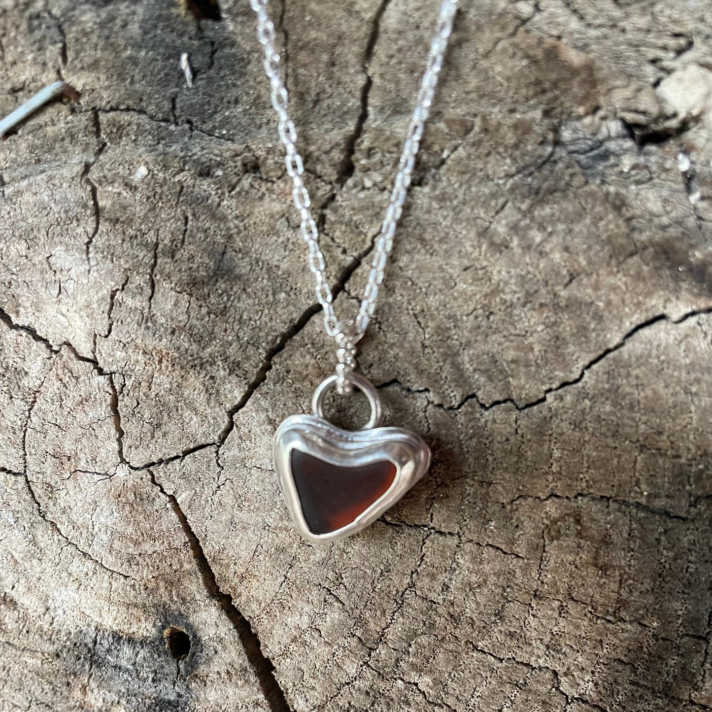 Amber Sea Glass Heart Necklace