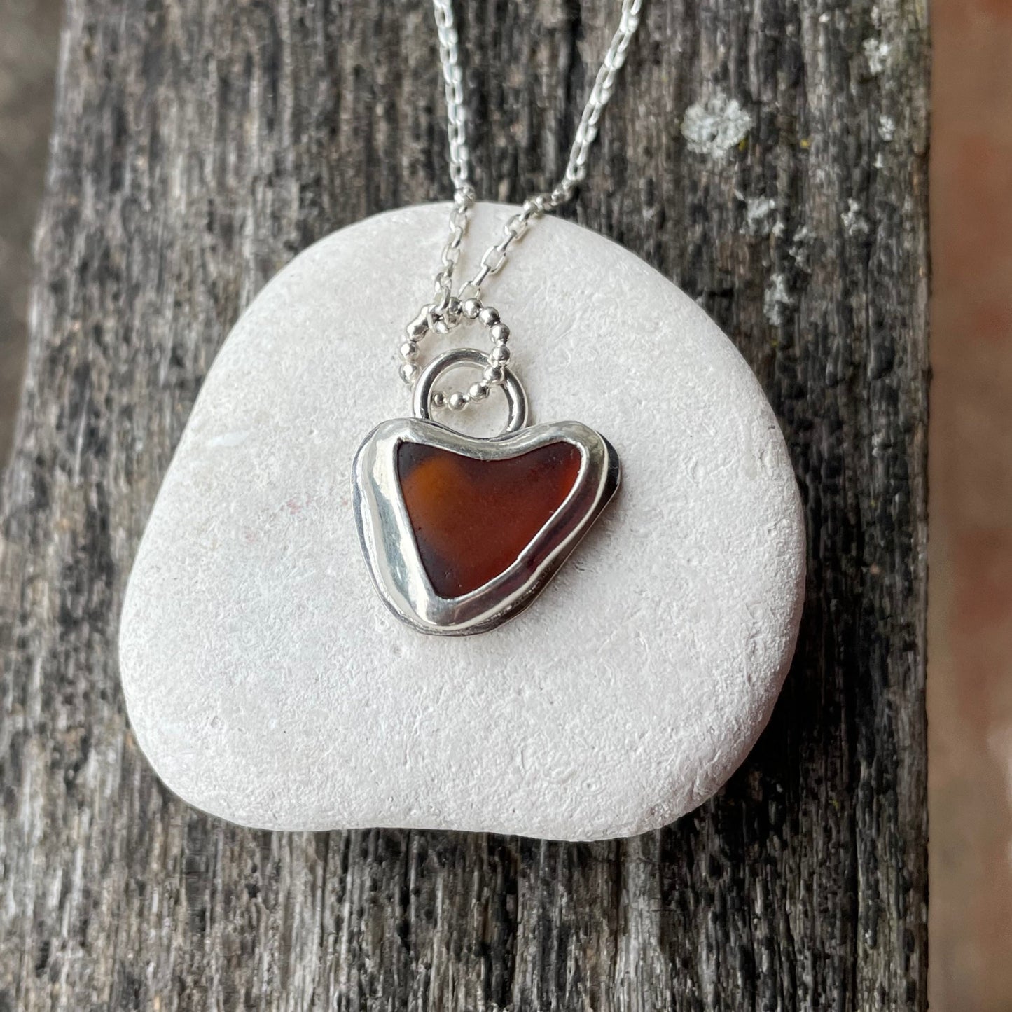 Amber Sea Glass Heart Necklace