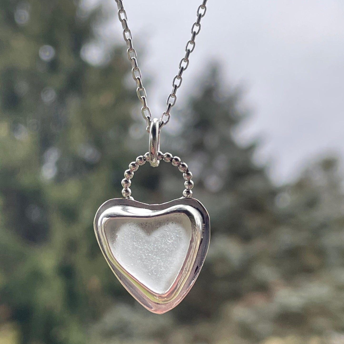 White Sea Glass Heart Necklace