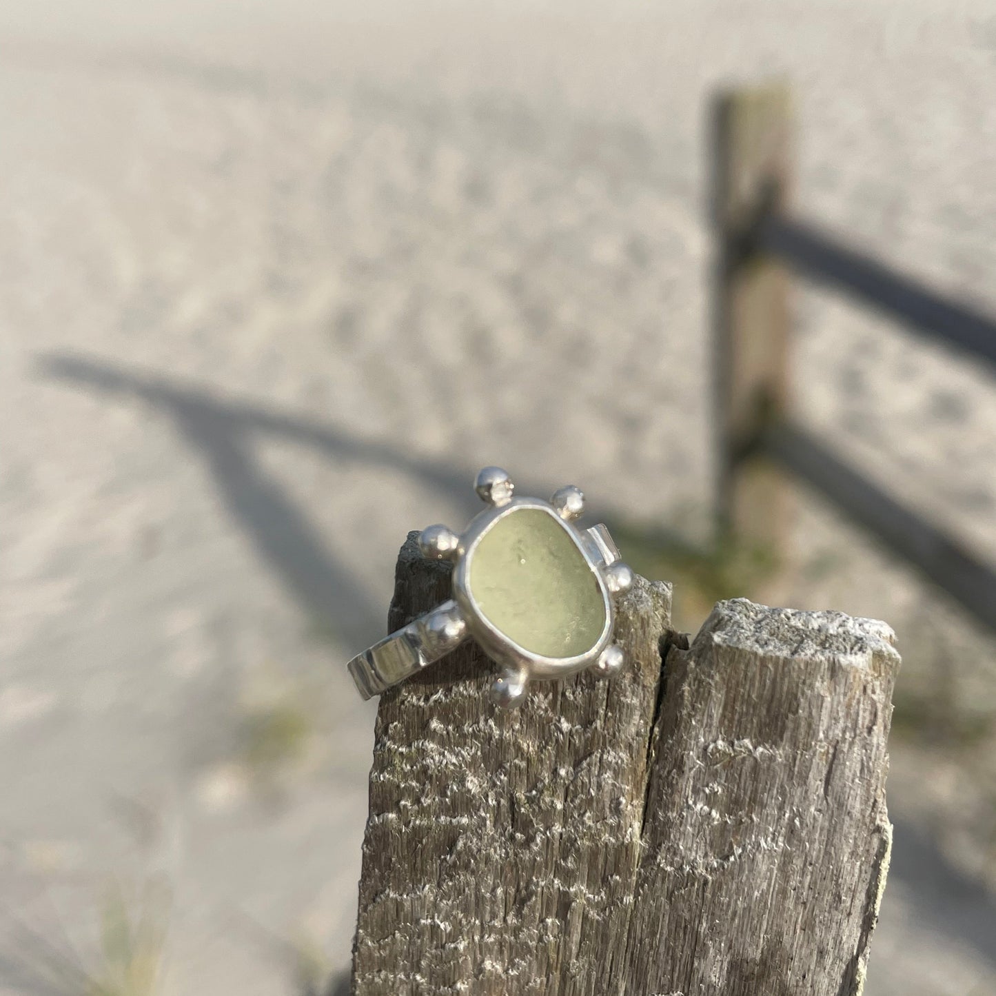 Soft UV Green Sea Glass Ring - Size 7.5