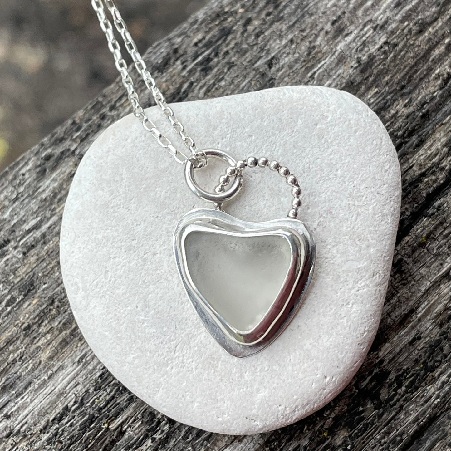 White Sea Glass Heart Necklace