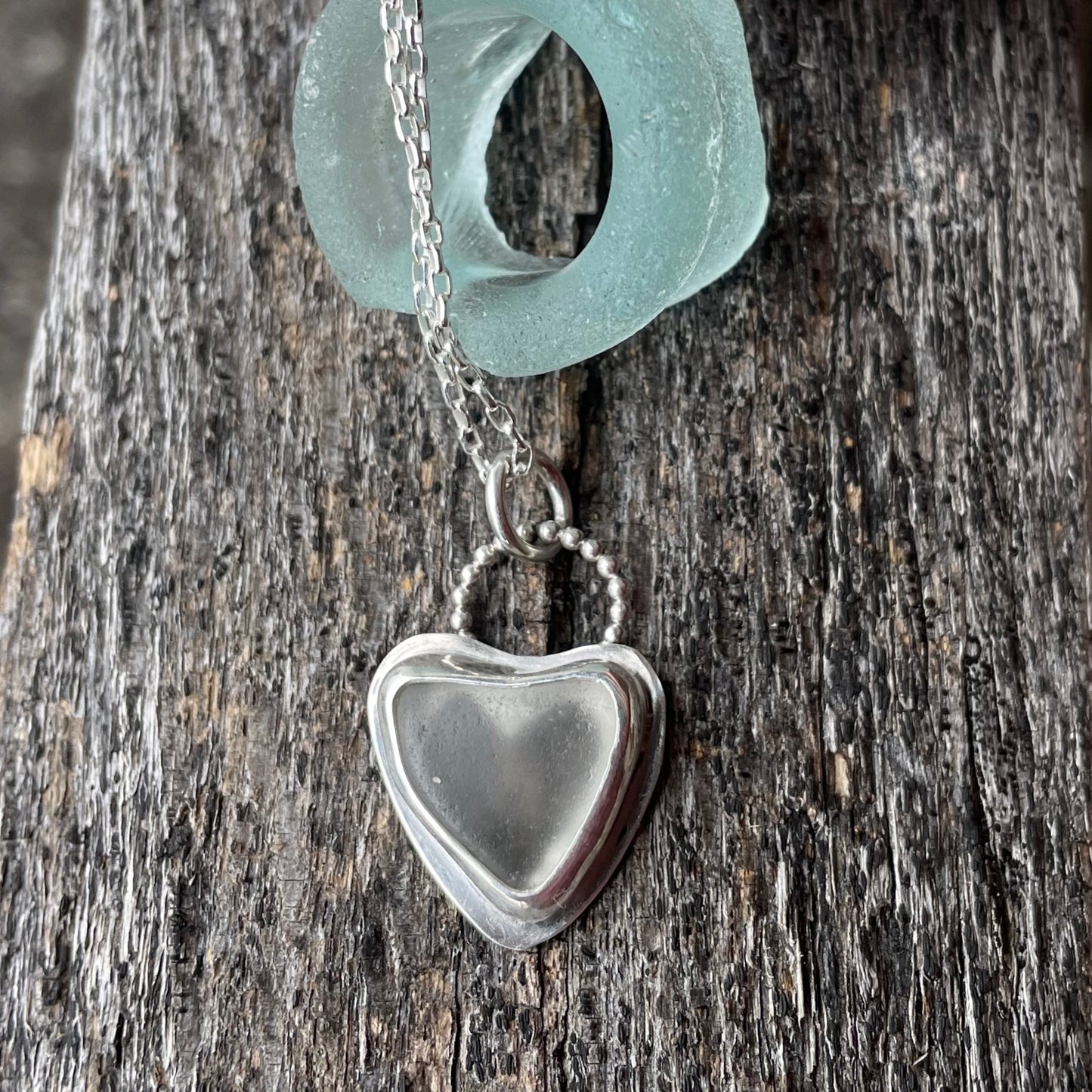 White Sea Glass Heart Necklace