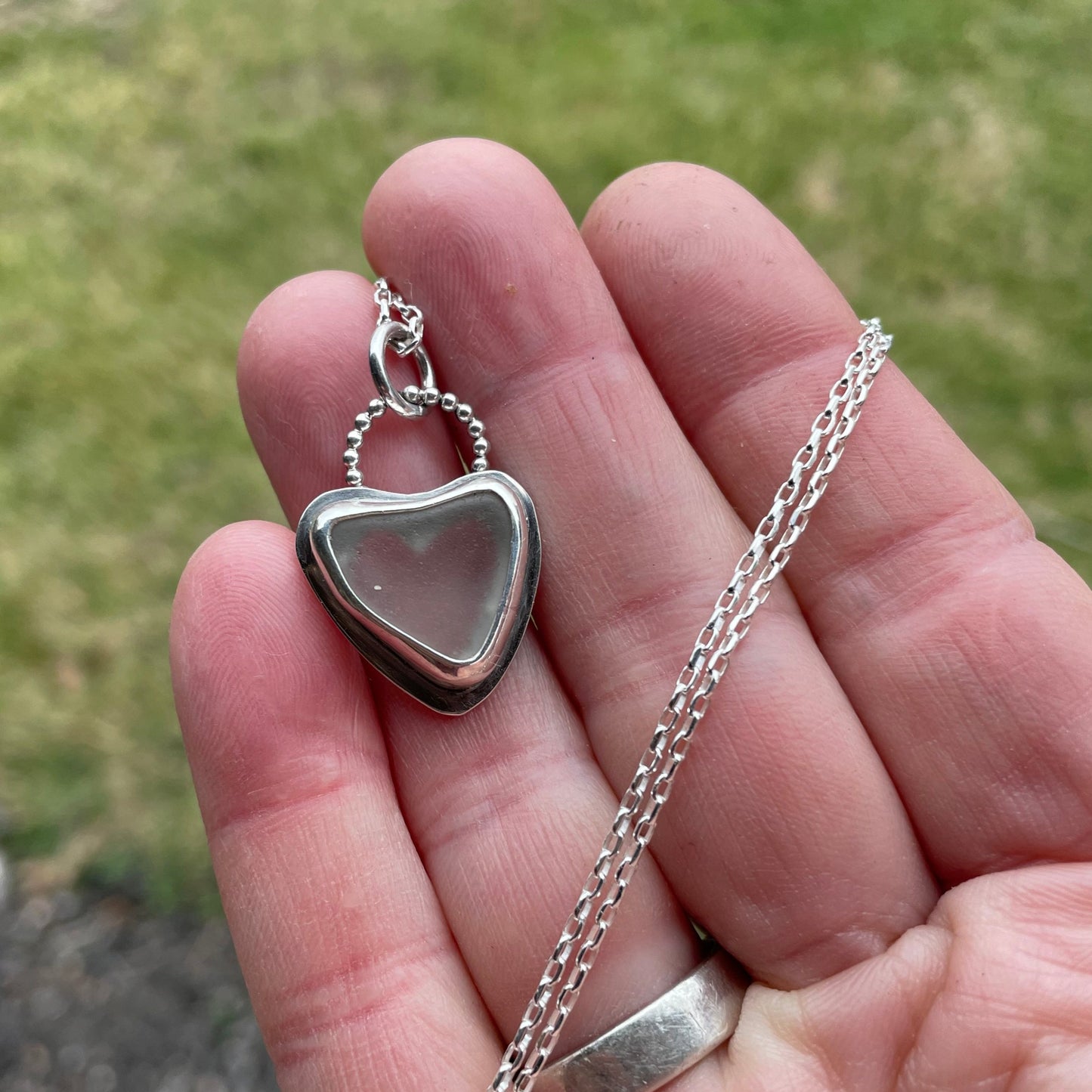 White Sea Glass Heart Necklace