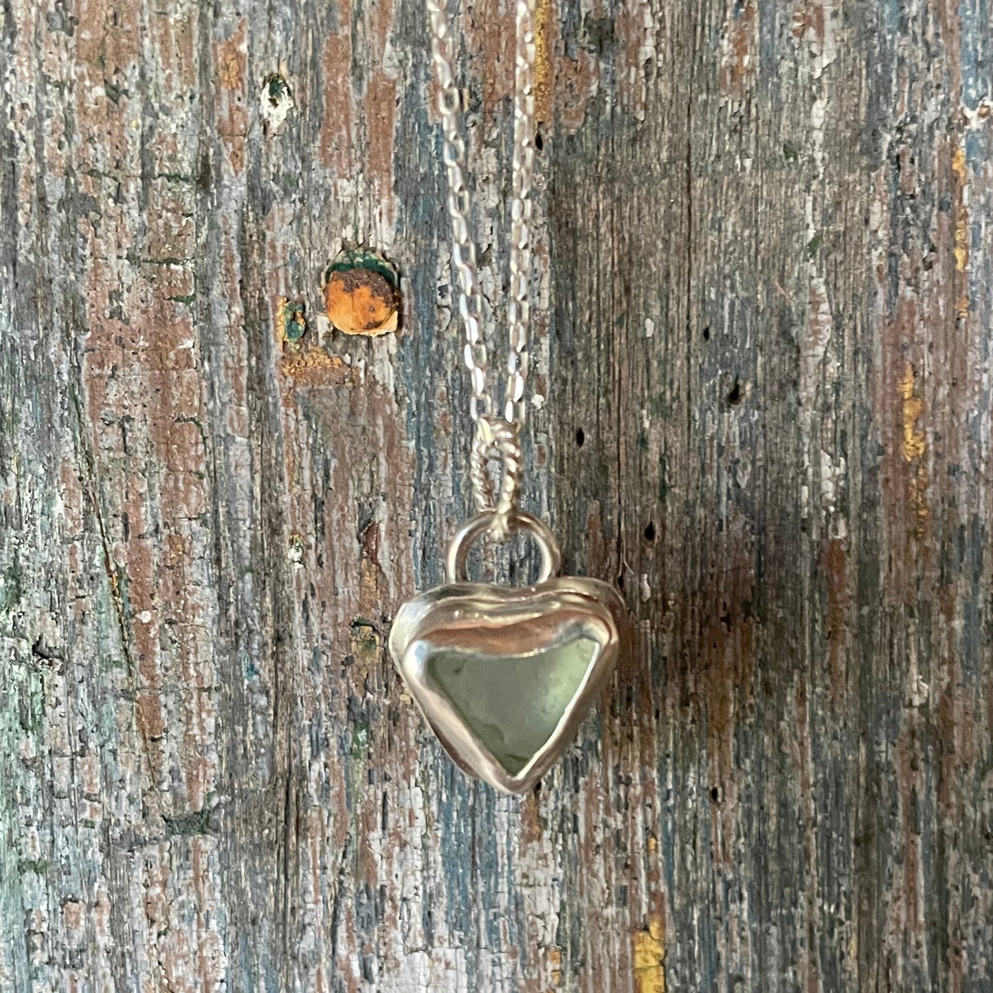 Sea Foam Green Sea Glass Heart Necklace