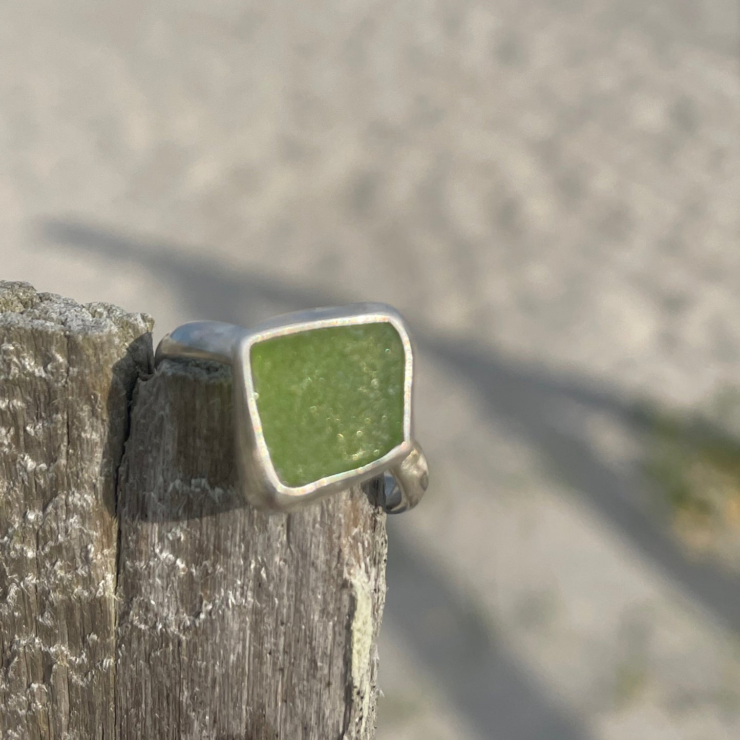 Lime Green Sea Glass Ring - Size 6