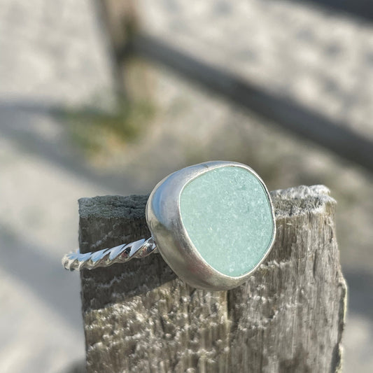 Aqua Marine Sea Glass Ring -Size 10