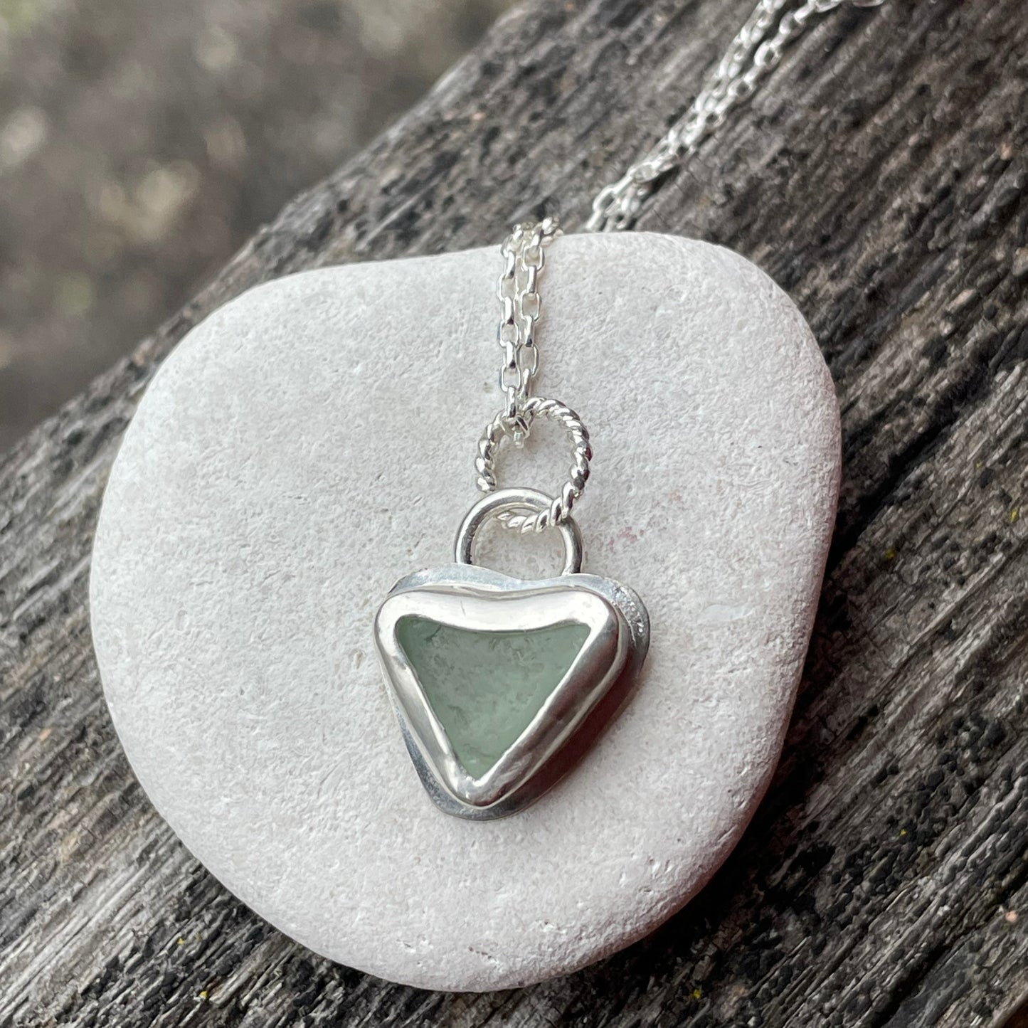 Sea Foam Green Sea Glass Heart Necklace