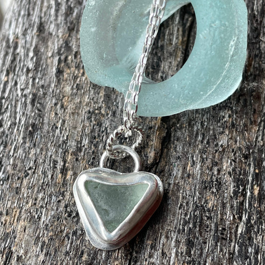 Sea Foam Green Sea Glass Heart Necklace