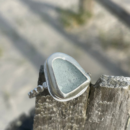 Smokey Blue Sea Glass Ring - Size 9