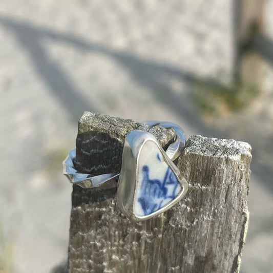 Blue Sea Pottery Ring - Size 11