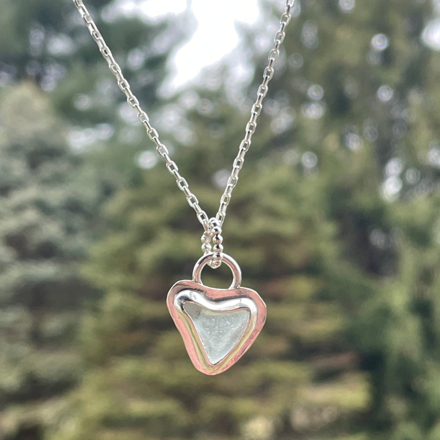 Sea Foam Green Sea Glass Heart Necklace