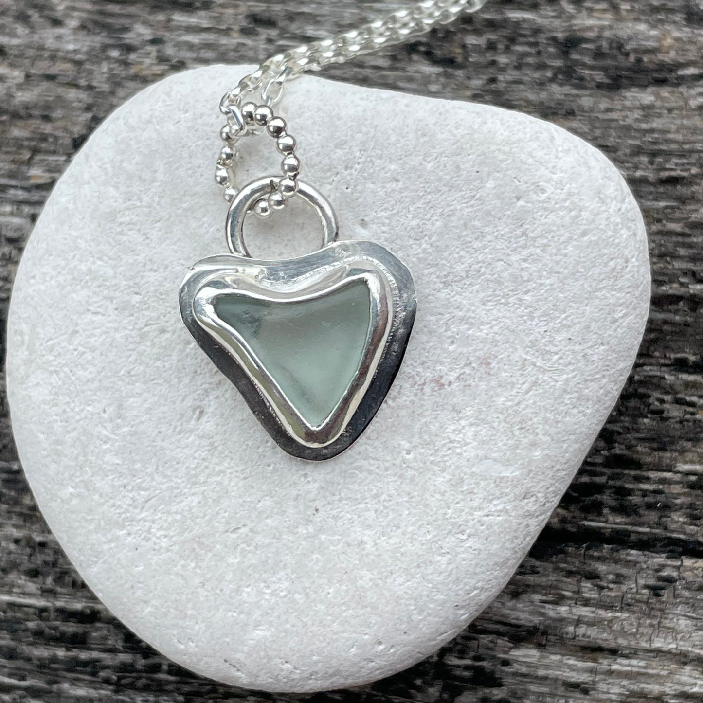 Sea Foam Green Sea Glass Heart Necklace