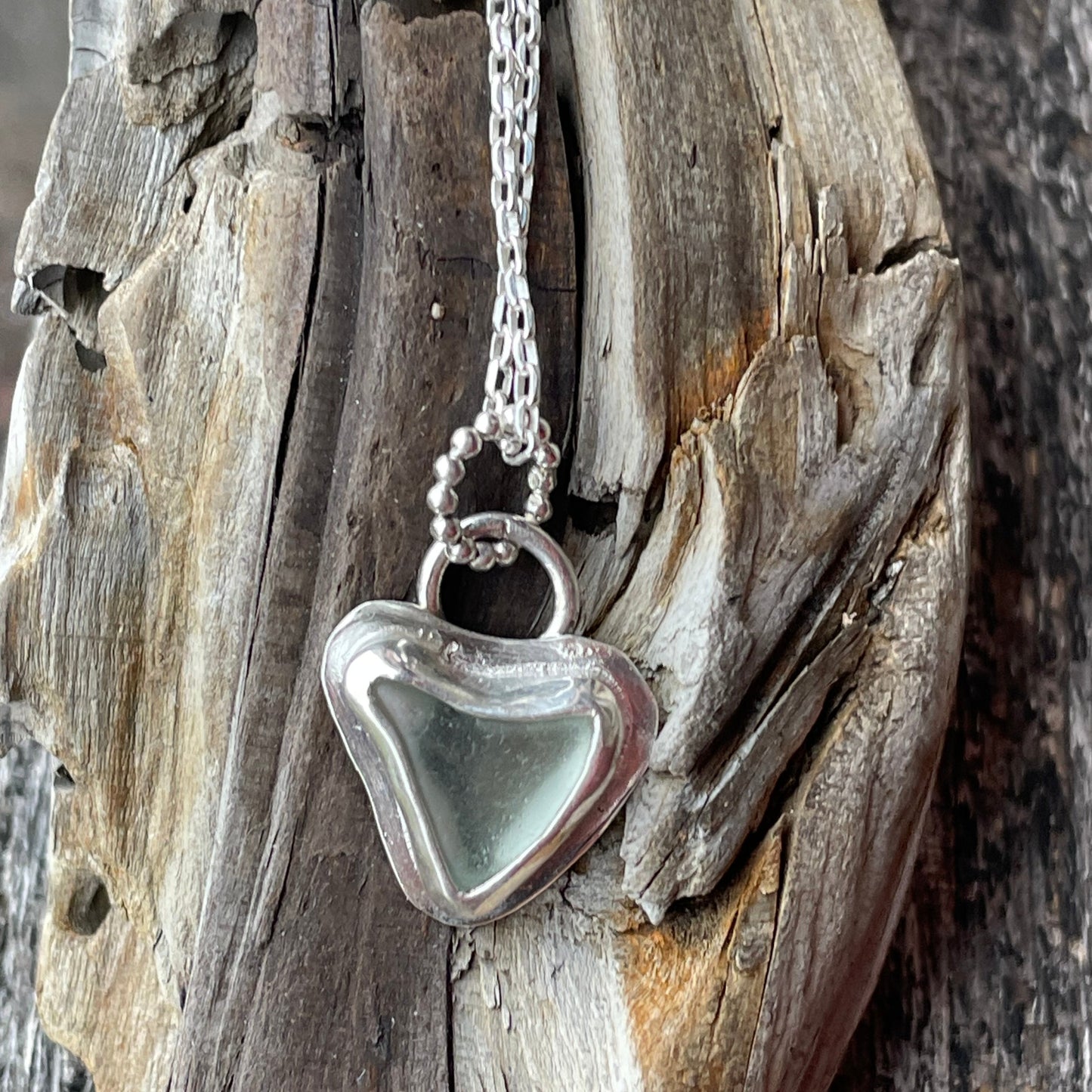 Sea Foam Green Sea Glass Heart Necklace