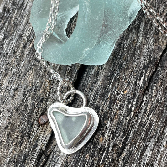 Sea Foam Green Sea Glass Heart Necklace