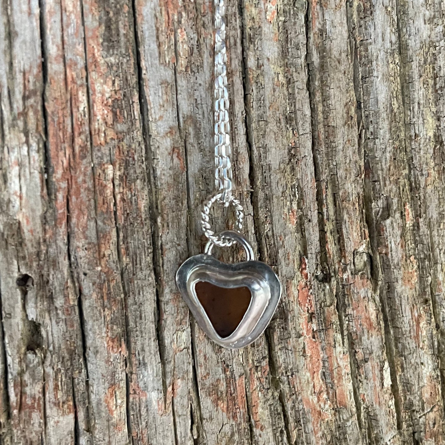 Amber Sea Glass Heart Necklace