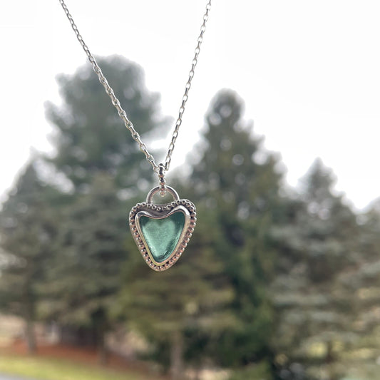 Light Teal Green Sea Glass Heart Necklace