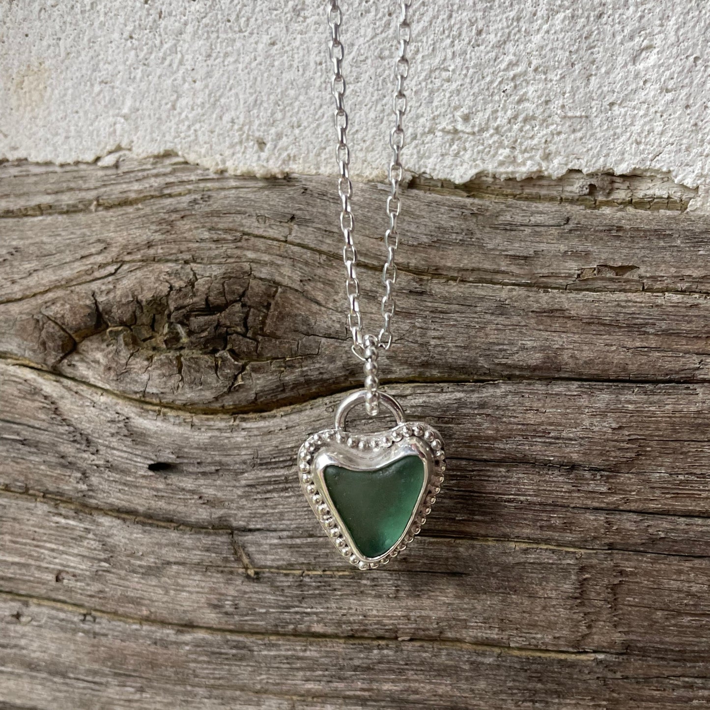 Light Teal Green Sea Glass Heart Necklace