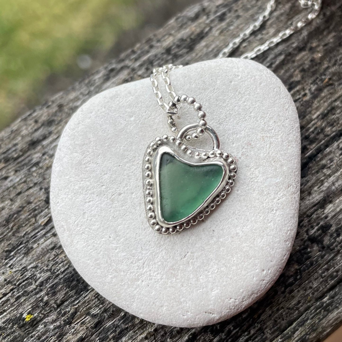 Light Teal Green Sea Glass Heart Necklace