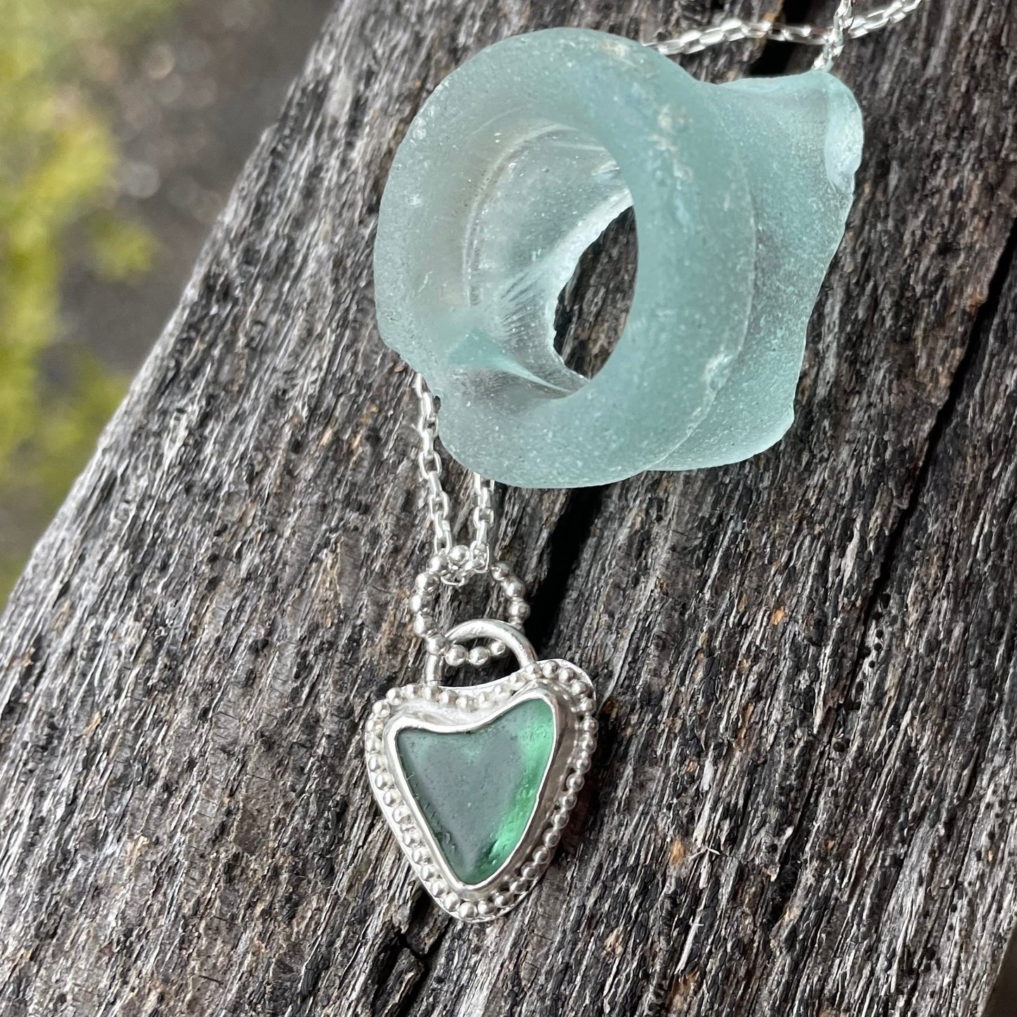 Light Teal Green Sea Glass Heart Necklace