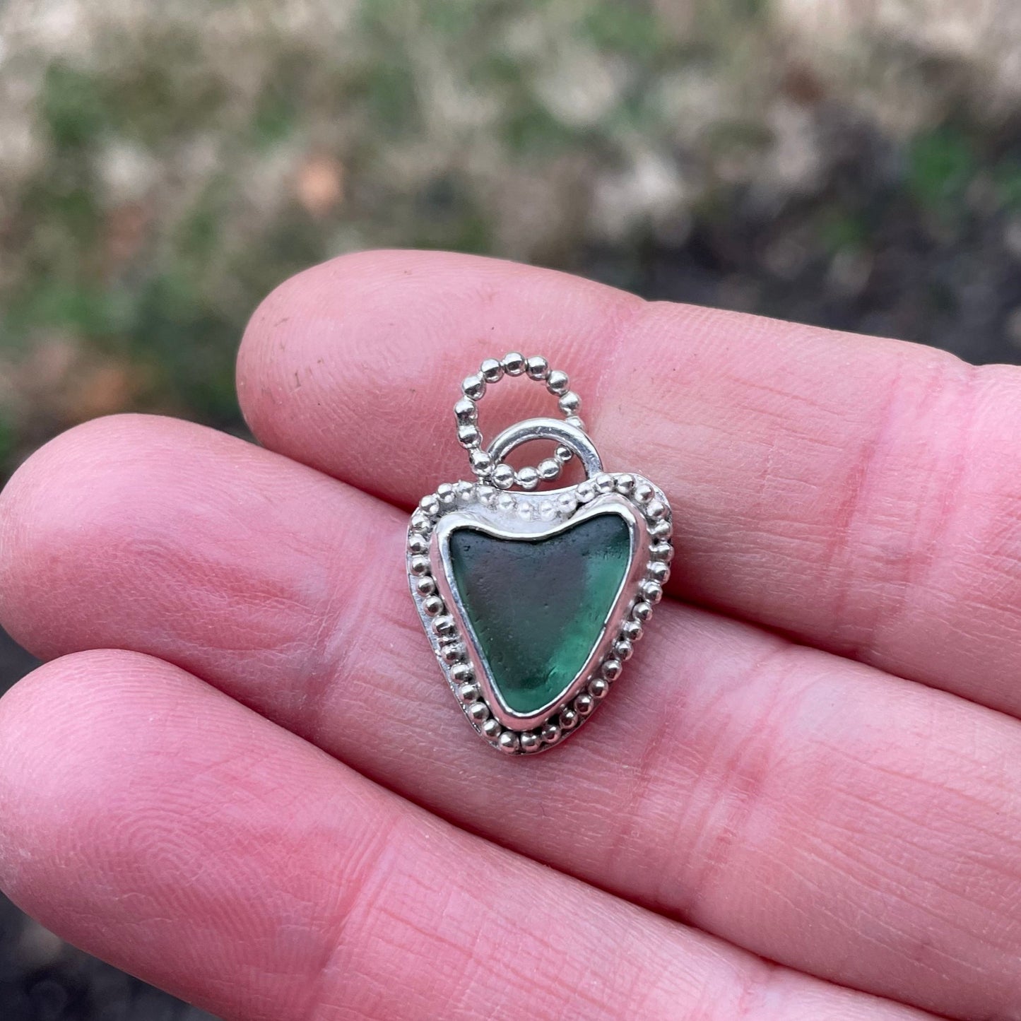 Light Teal Green Sea Glass Heart Necklace