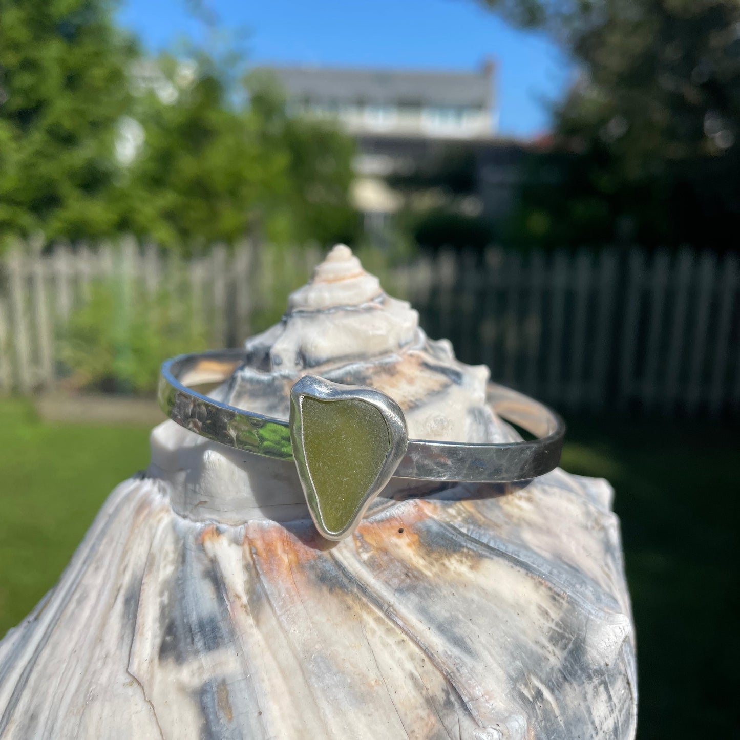Olive Yellow Sea Glass Cuff Bracelet