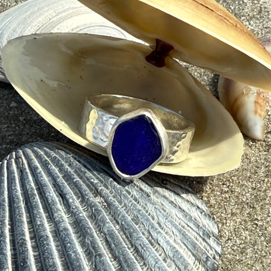 Cobalt Blue Sea Glass Ring - Size 7.5
