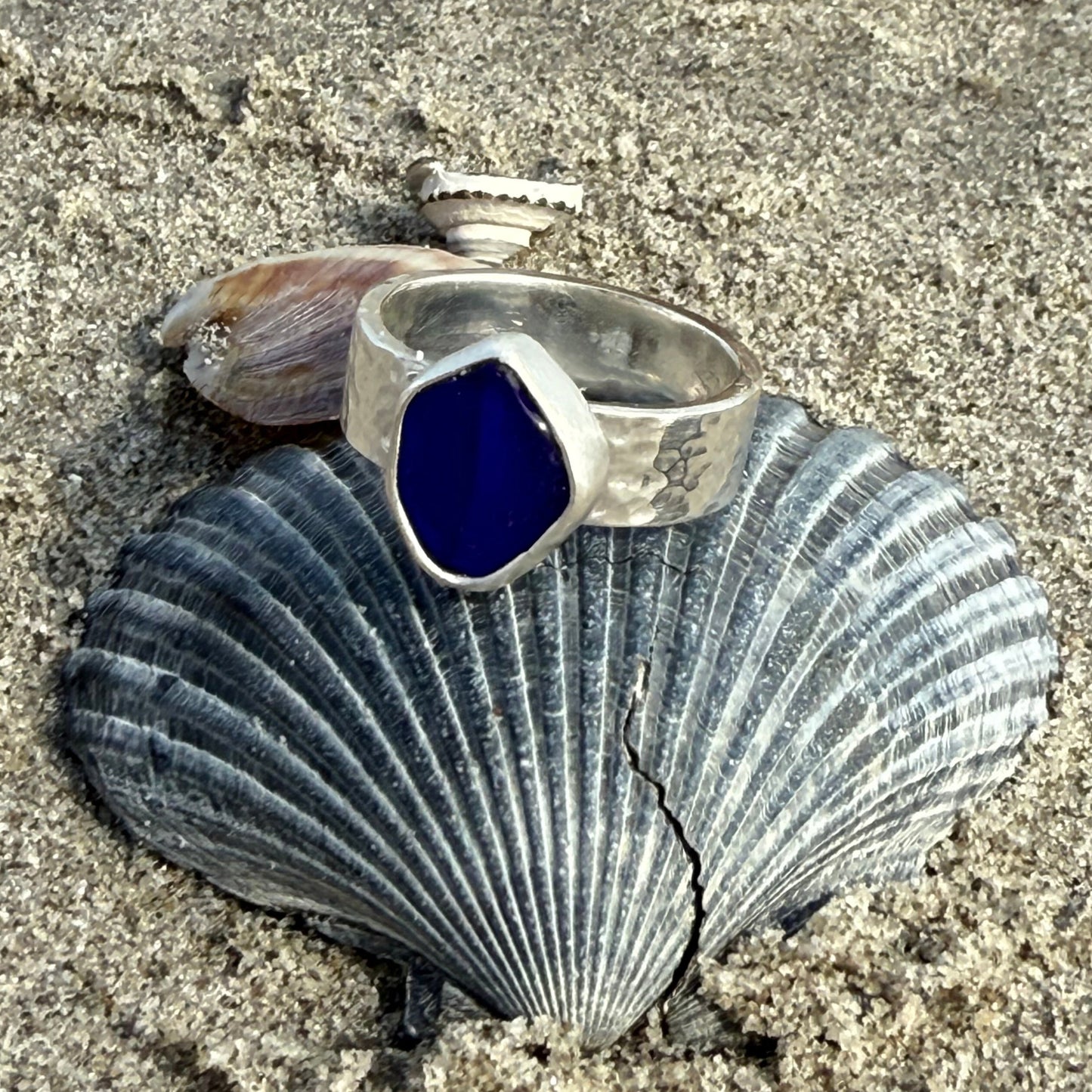 Cobalt Blue Sea Glass Ring - Size 7.5