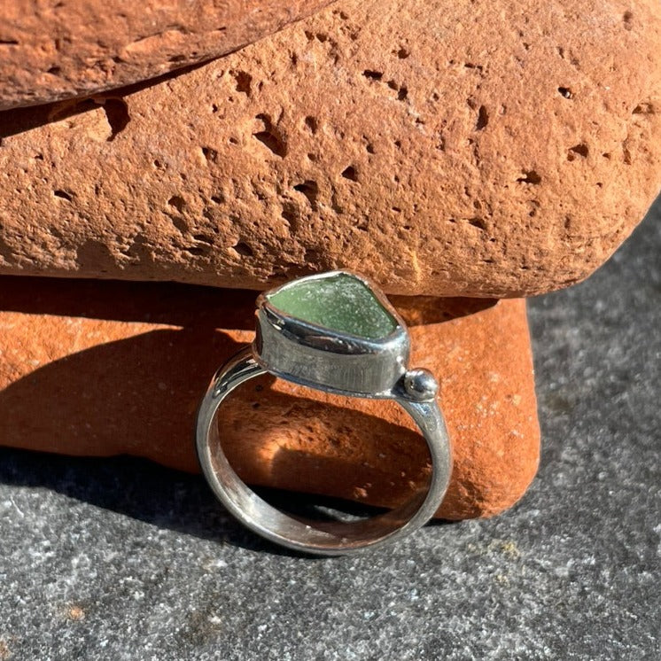 Sea Foam Green Sea Glass Ring - Size 6