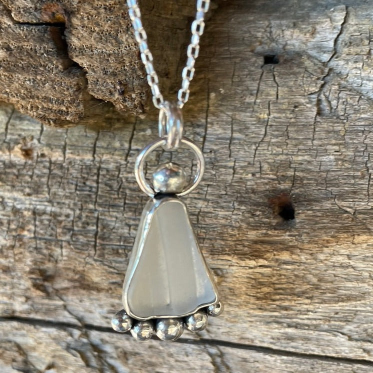 Frosty White Sea Glass Pendant