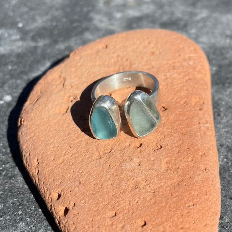 Teal Blue & Sea Foam Blue Commissioned Sea Glass Ring