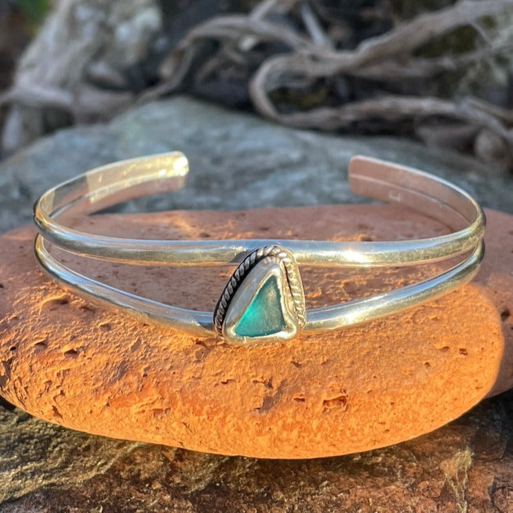 Aquamarine Double Cuff Sea Glass Bracelet