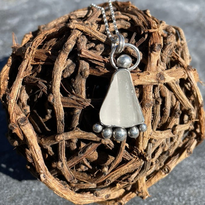 Frosty White Sea Glass Pendant