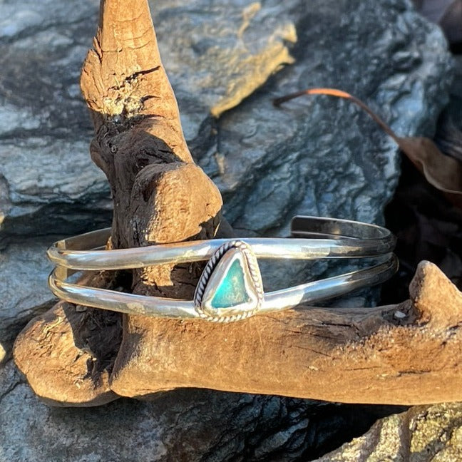 Aquamarine Double Cuff Sea Glass Bracelet