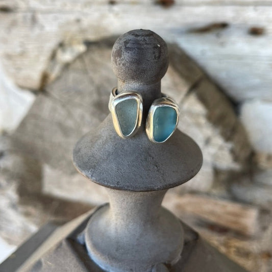 Teal Blue & Sea Foam Blue Commissioned Sea Glass Ring